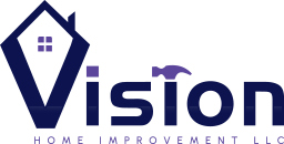 Logo for Vision Home Improvement LLC: a house icon forming the letter 'V,' with a hammer as the 'I' in the word 