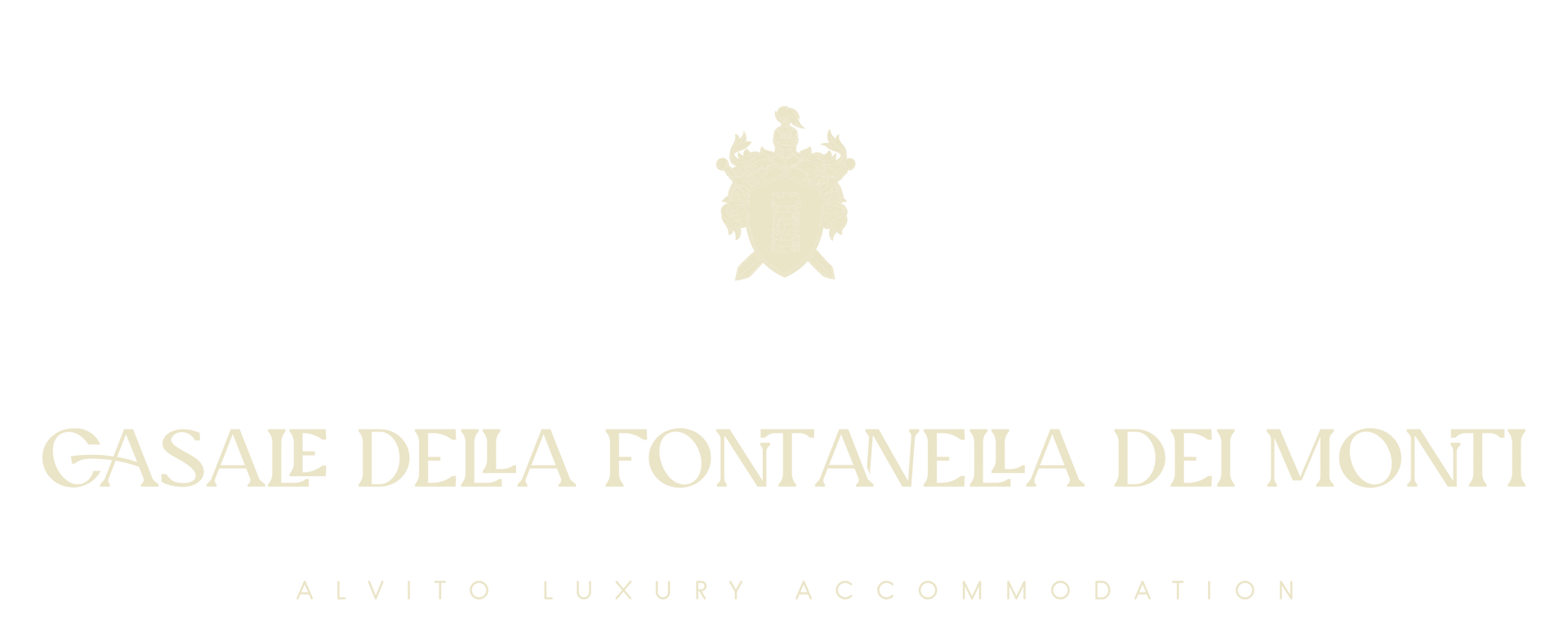 Logo for Casale Della Fontanella Dei Monti with a small crest icon above the text in light gold on a white background.