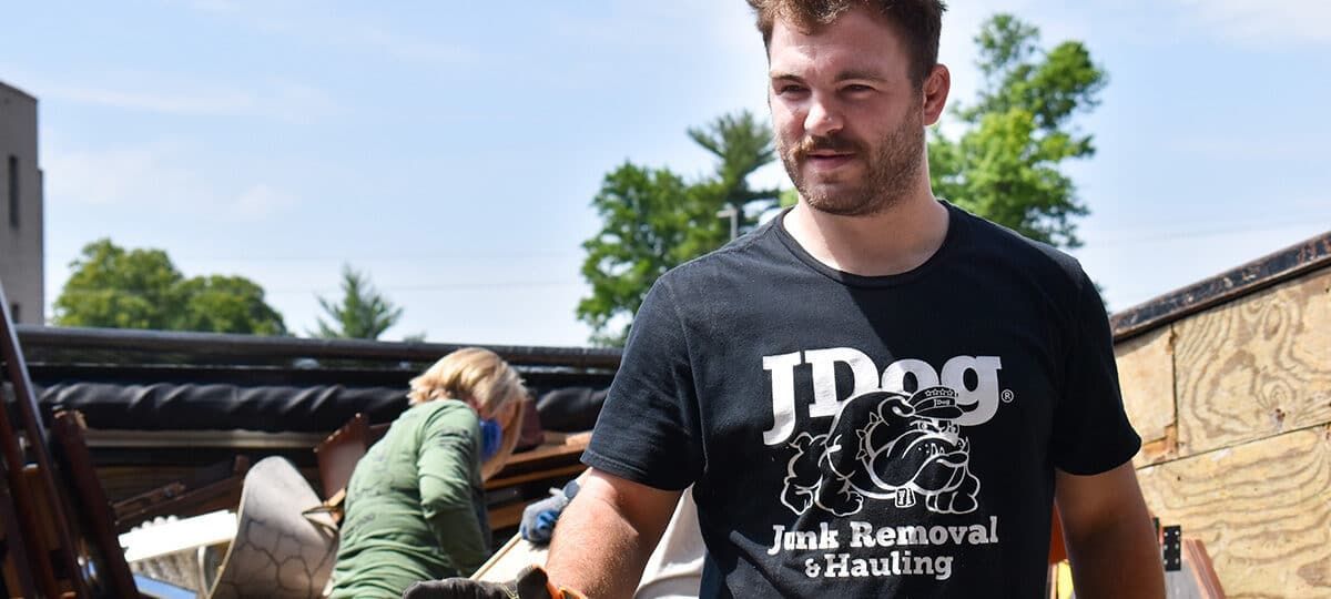 Man wearing a black t-shirt with 