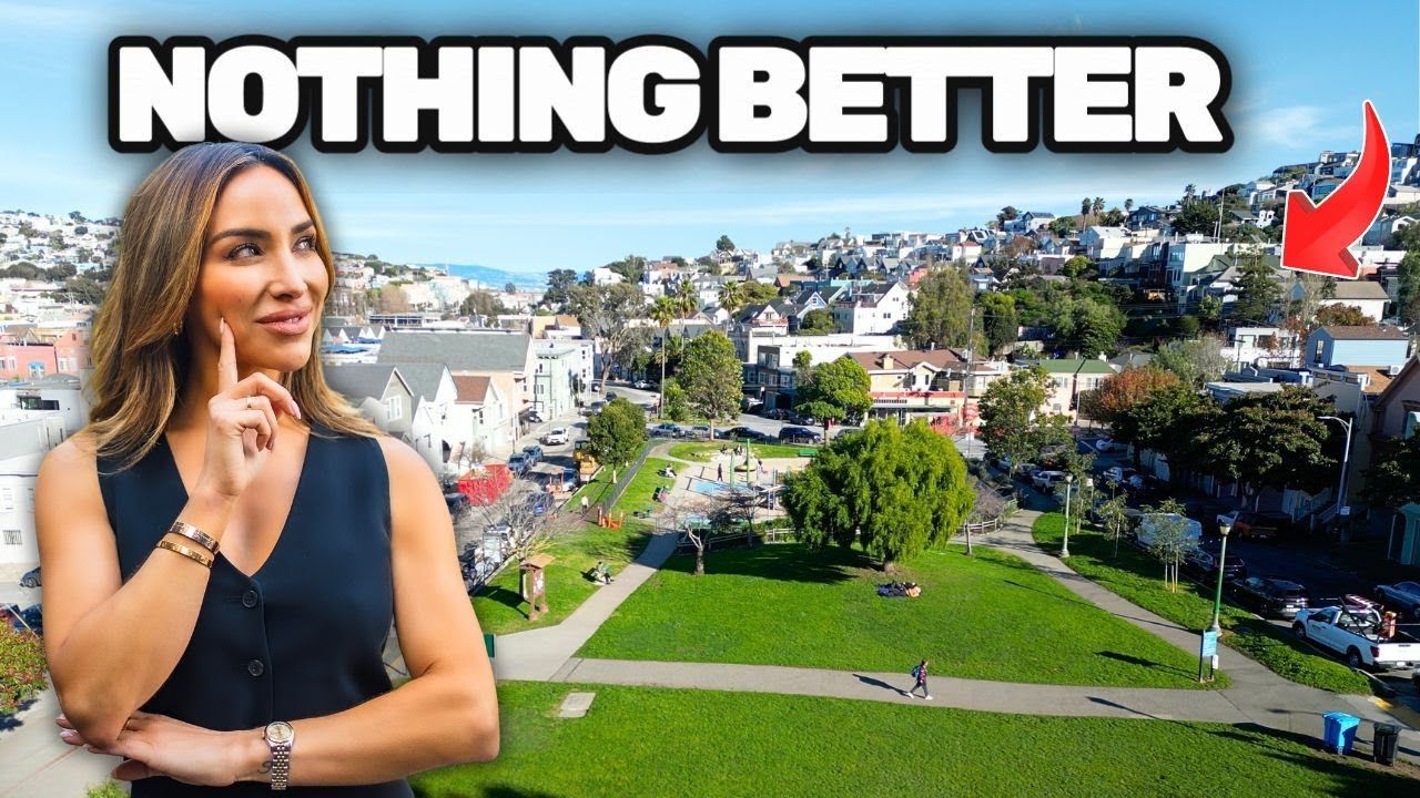 A woman is standing in front of a park with the words `` nothing better '' above her.