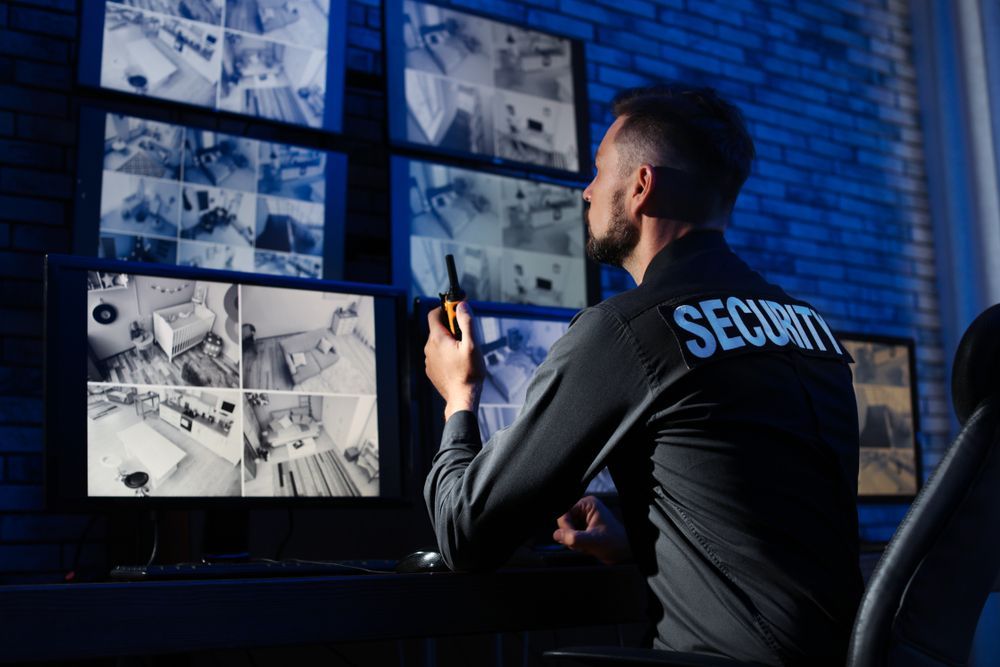 A Security Guard Monitoring Surveillance Cameras in a Control Room — Clinton Security Services In Grafton, NSW