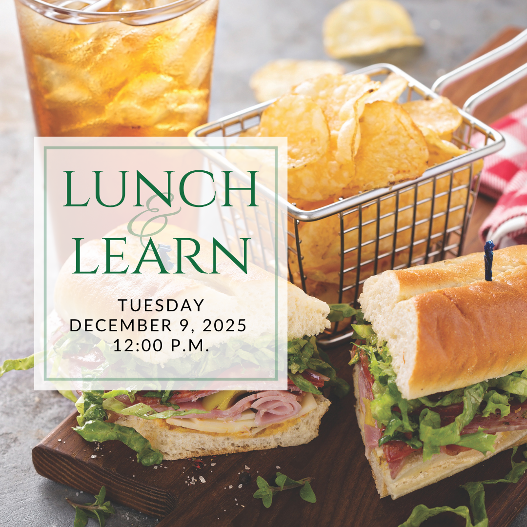 a plate of sandwiches on a table with the words lunch & learn on it
