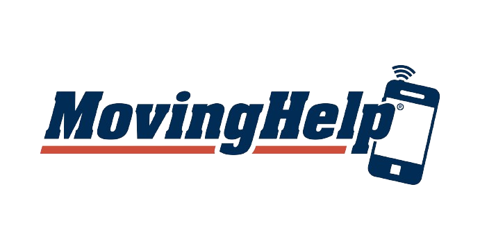 A blue and red logo for moving help with a cell phone.
