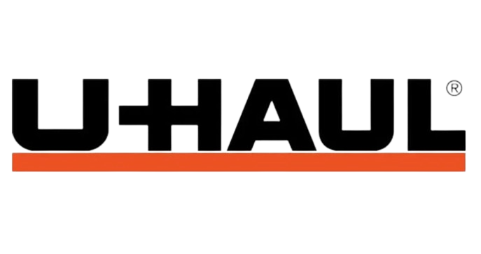The u-haul logo is black and orange on a white background.