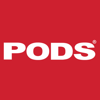 The word pods is on a red background