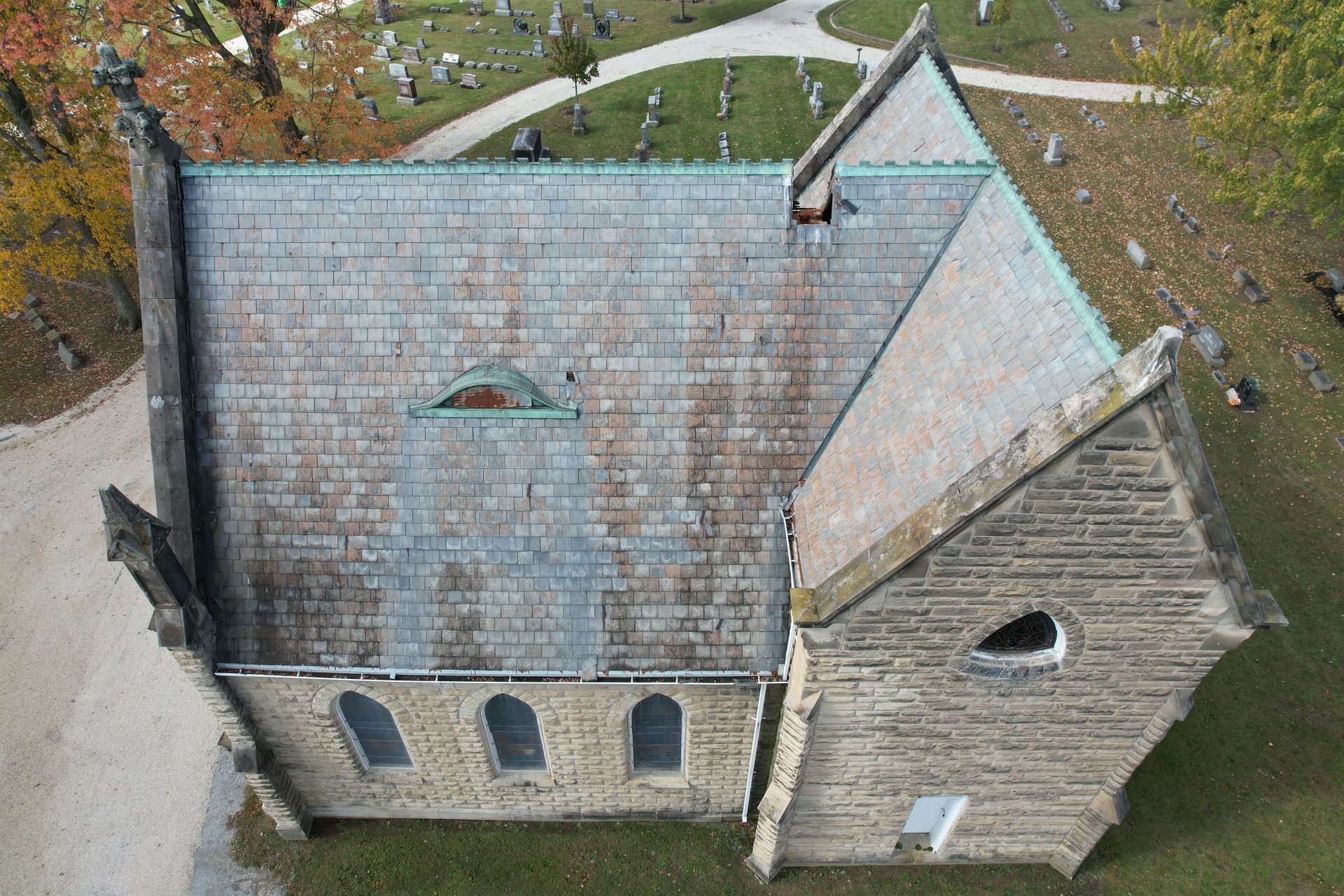 Grove Chapel aerial view of roof