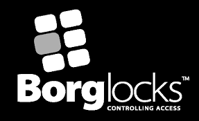 Borglocks logo with a cluster of white and gray squares, text