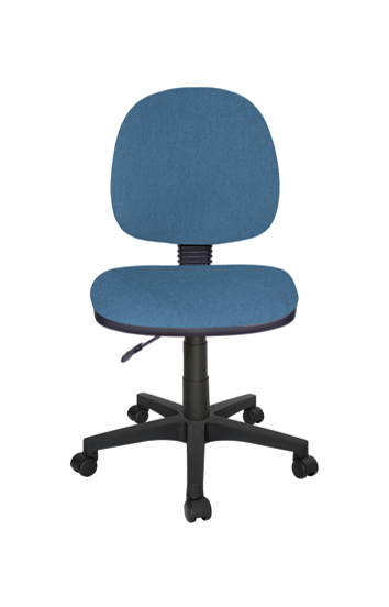 Una silla de oficina azul con el número 1 en ella