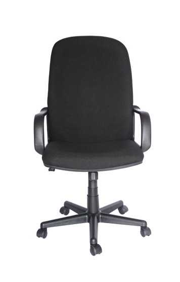 Una silla de oficina negra con el número 1 en ella