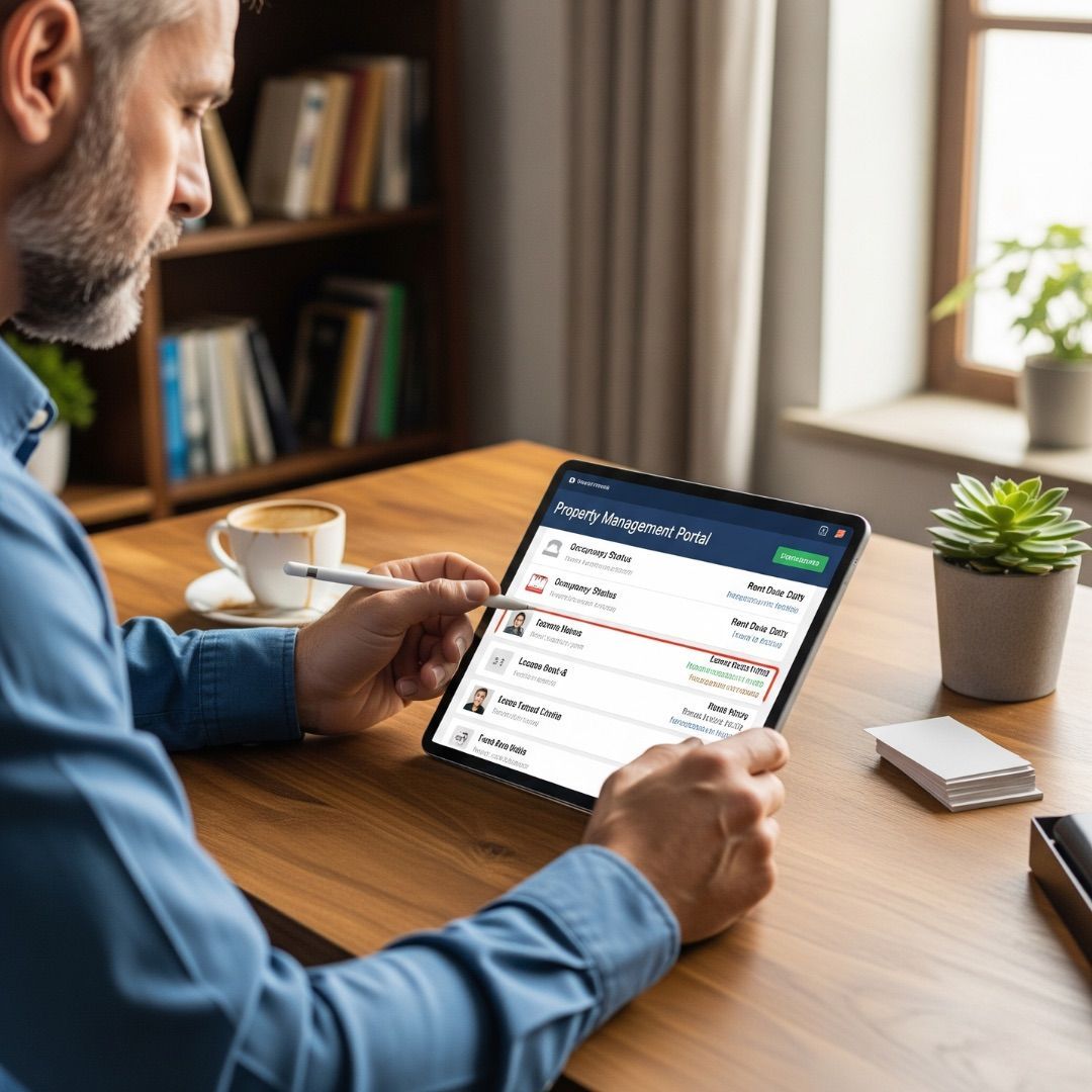 A property owner using a tablet to access an online portal for easy communication.