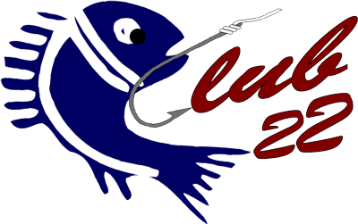 the logo for club 22 shows a fish with a hook in its mouth .