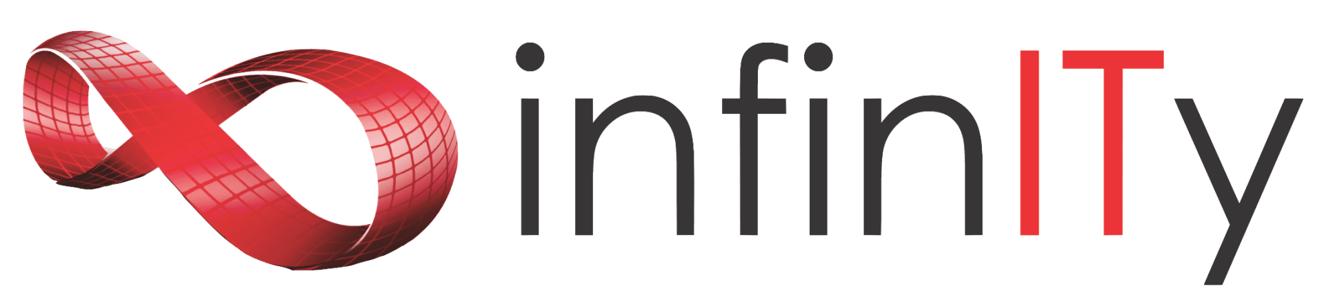 A logo for infinity with a red infinity symbol