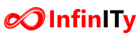 A logo for infinity with a red infinity symbol