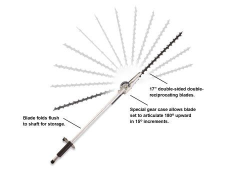 Une photo d'un taille-haie avec une lame de 17 pouces de long