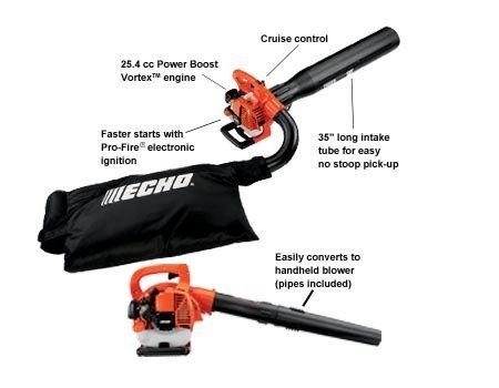 Une photo d'un souffleur de feuilles avec un sac attaché dessus.