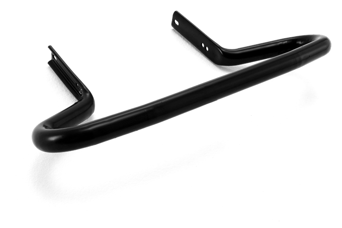 Un gros plan d'une poignée noire sur fond blanc