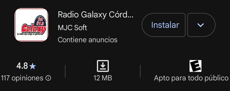 Una captura de pantalla de la aplicación Radio Galaxy Cord en un teléfono.