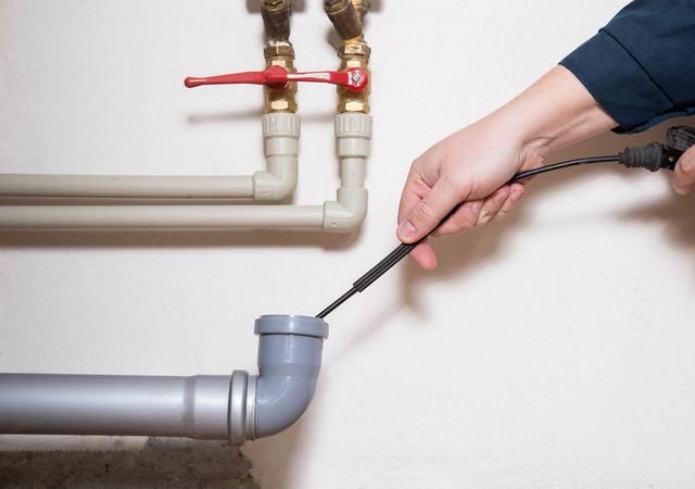 A person is using a hose to check a pipe.