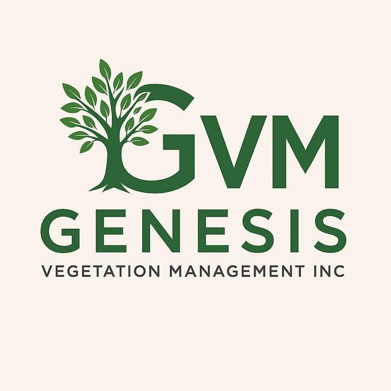 Logo for GVM Genesis Vegetation Management Inc., featuring a tree within the G of