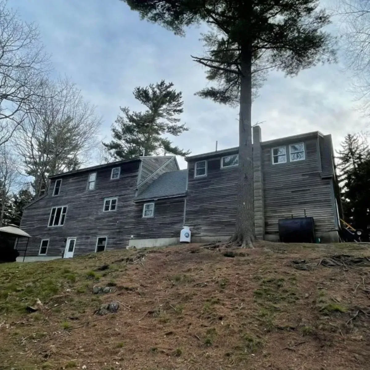 A large house with a large tree in front of it