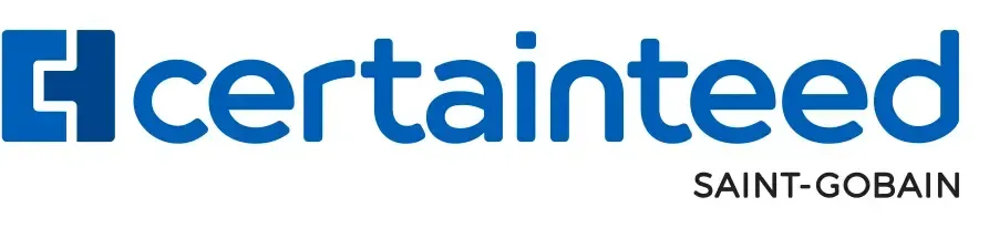 A blue and white logo for a company called ecertainteed