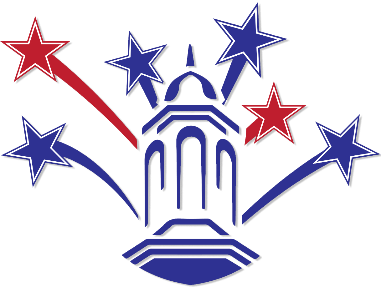 Red White and Blue logo and link to website