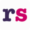 The letter rs is purple and pink on a white background.