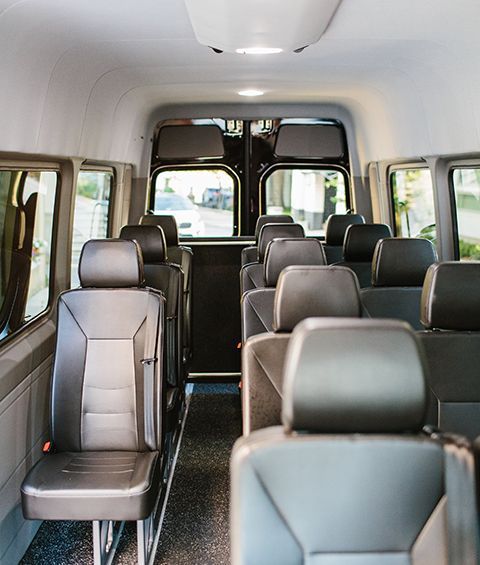 The inside of a van with a lot of seats