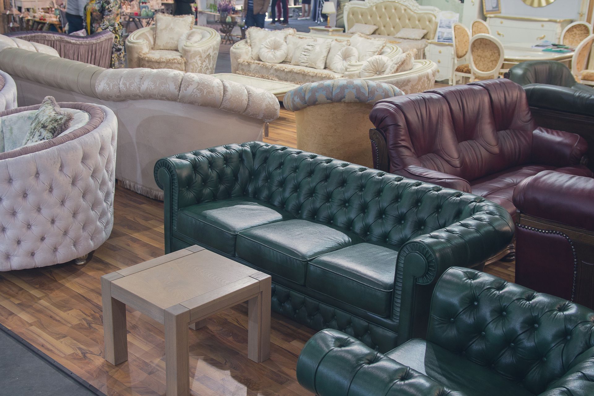 Big furniture shop showcasing a modern furniture store with sofas, tables, and seating displays.
