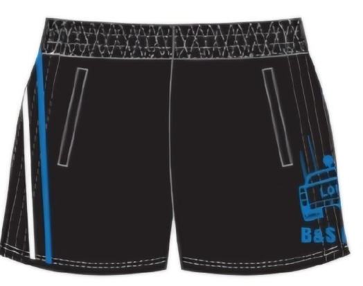 A pair of black shorts with the word bas on the side