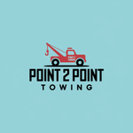 A logo for point 2 point towing with a red tow truck