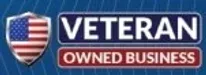 A veteran owned business logo on a blue background