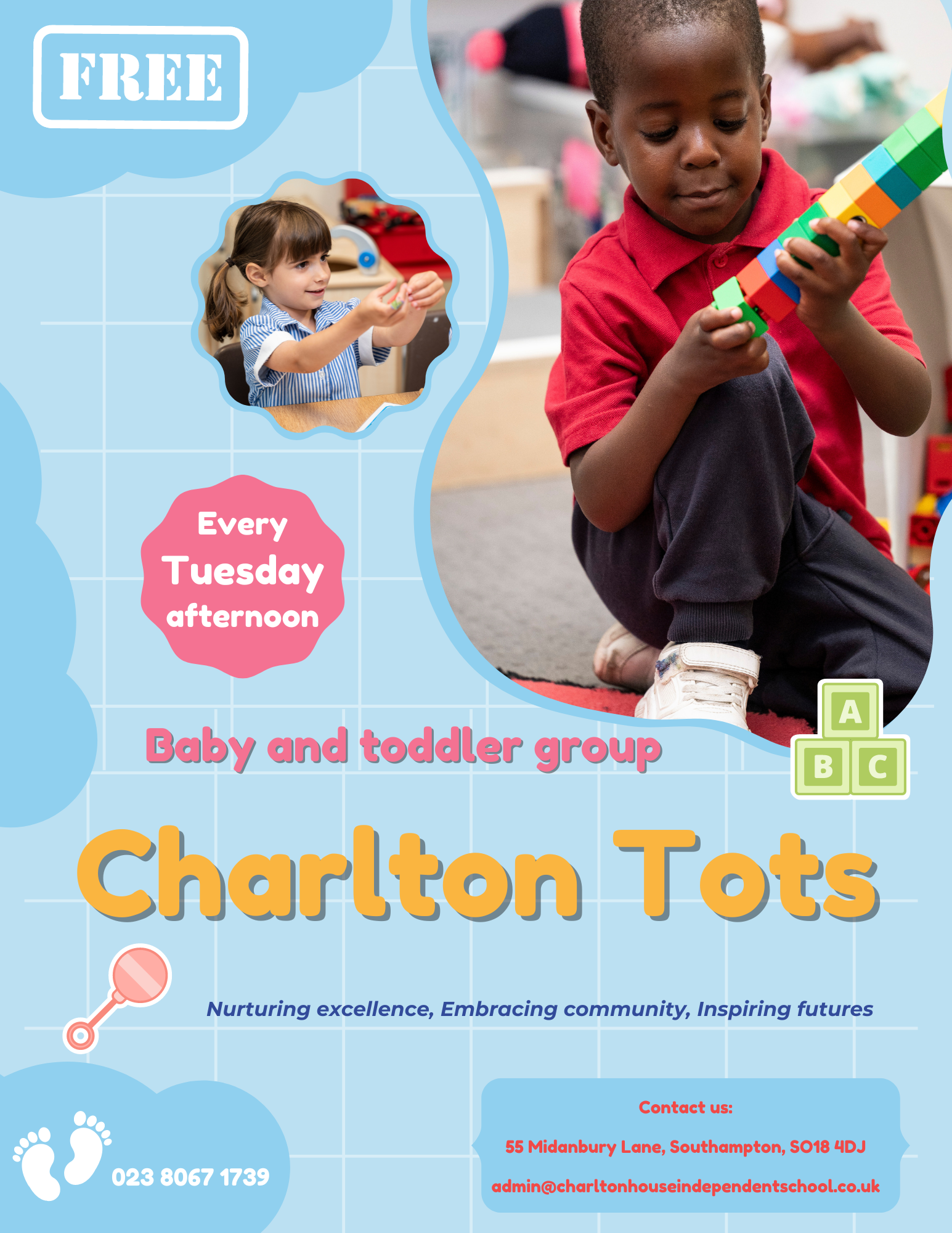 An advertisement for charlton tots baby and toddler group