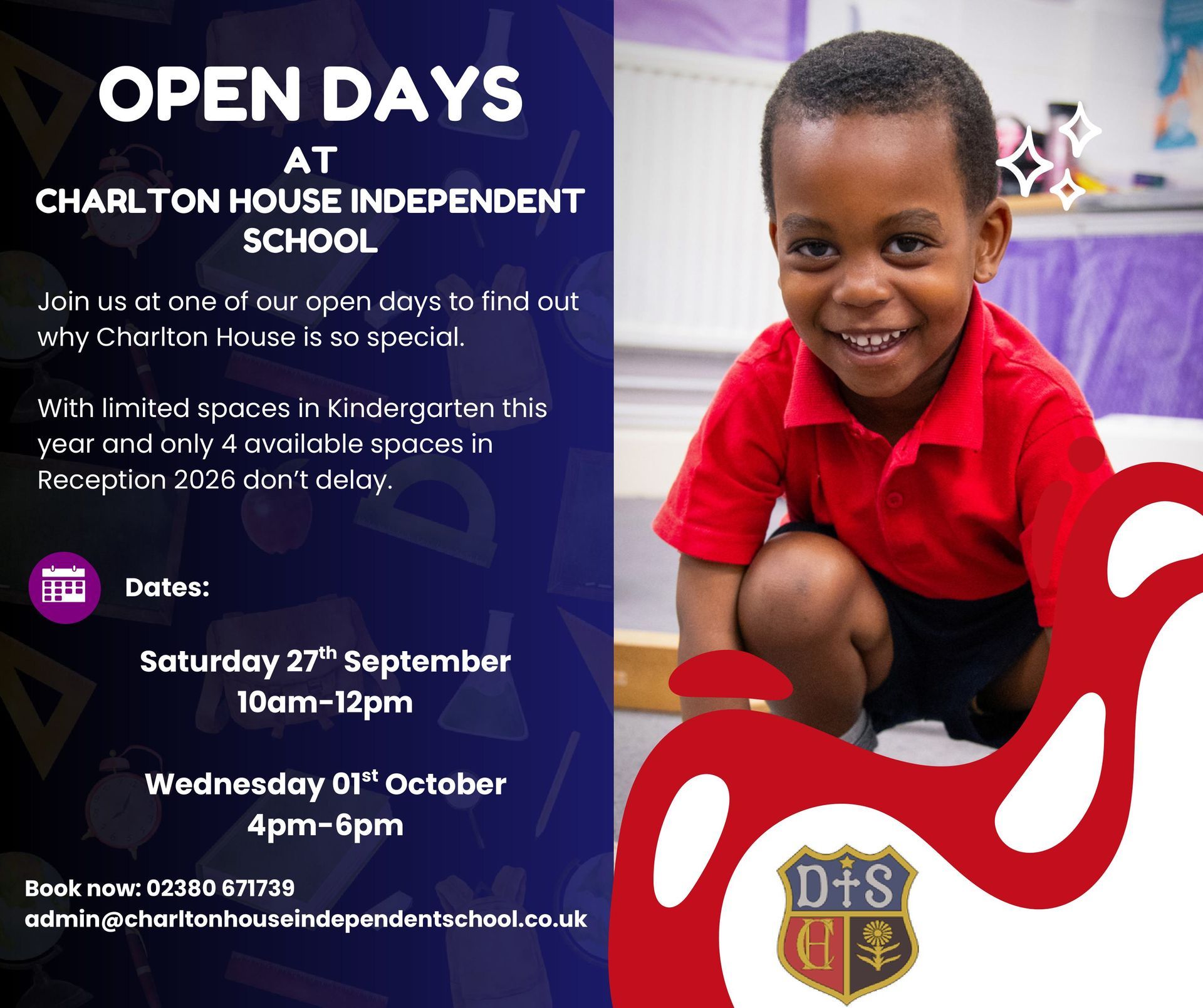 A poster for charlton house school says open morning on saturday june 28th