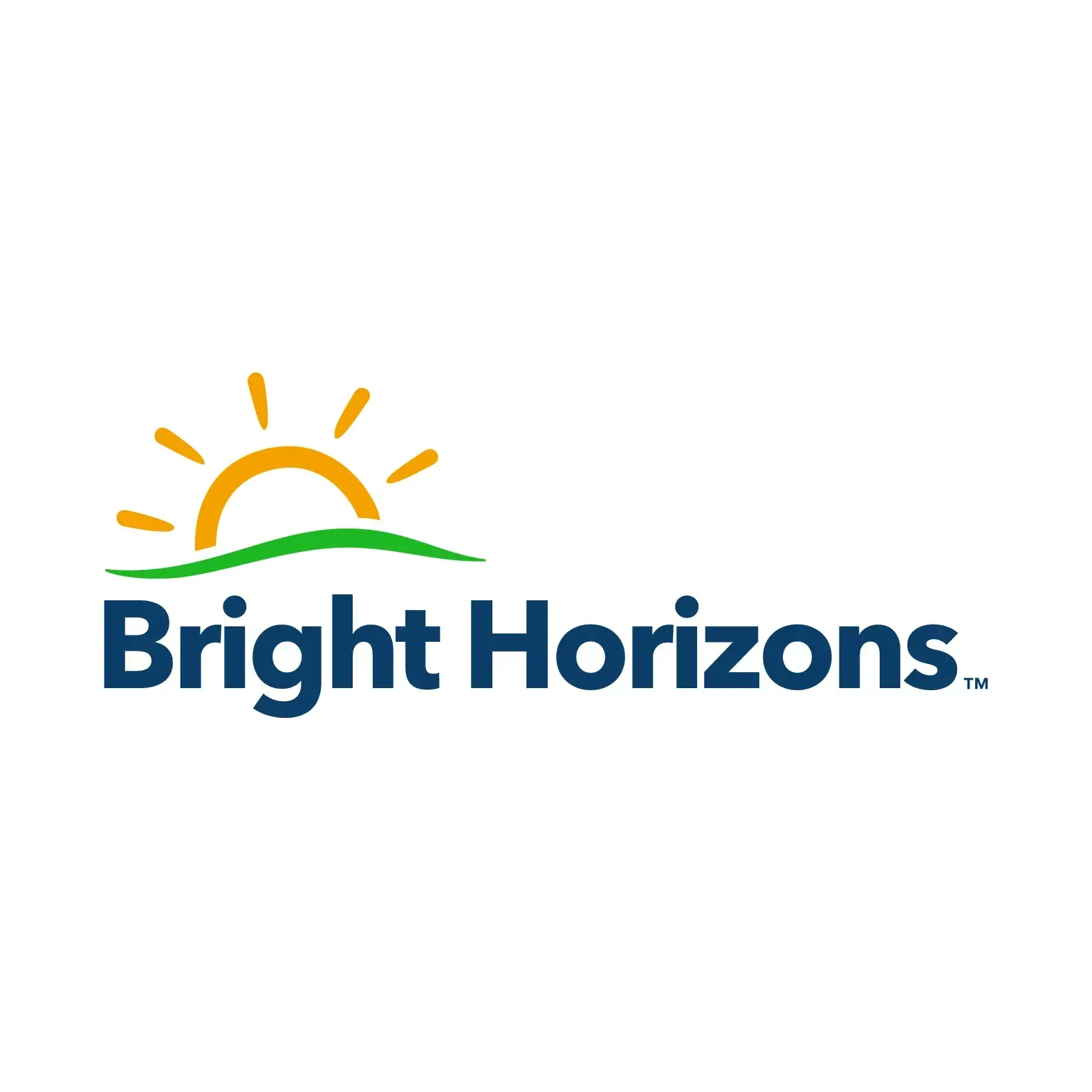 The bright horizons logo has a sun and a grassy hill in it.