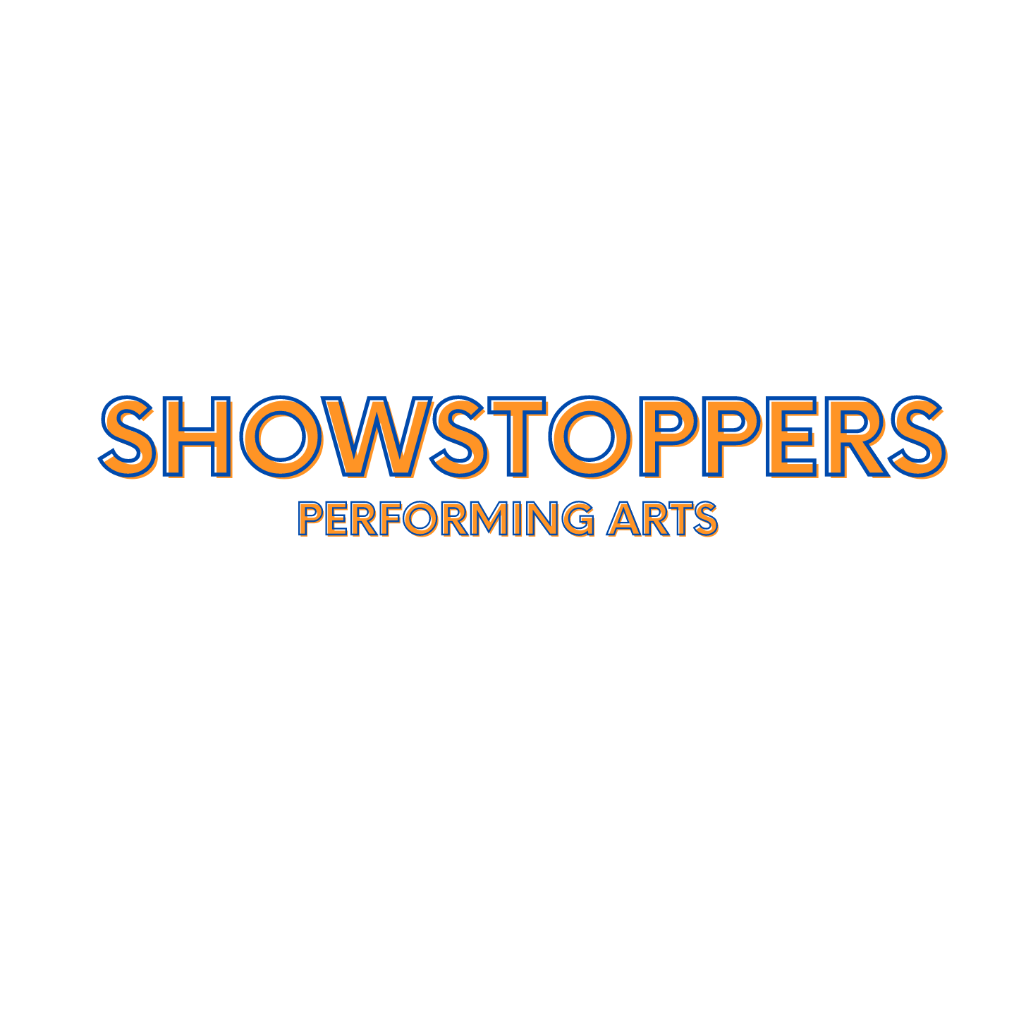 A logo for showstoppers performing arts on a white background.