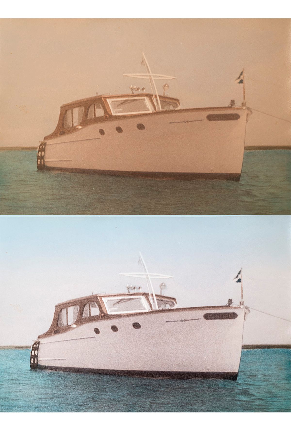 A black and white photo of a boat in the water.