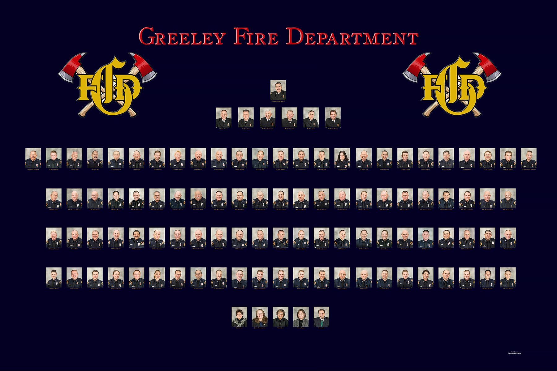 A poster for the greeley fire department with many pictures