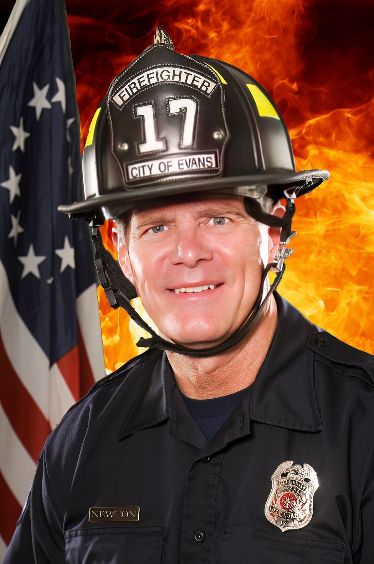 A fireman with the number 17 on his helmet