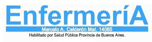 Letrero azul de “Enfermería” con dirección y texto de la licencia de salud pública de Buenos Aires.
