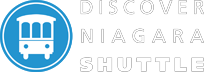 The logo for discover niagara shuttle shows a bus in a blue circle.