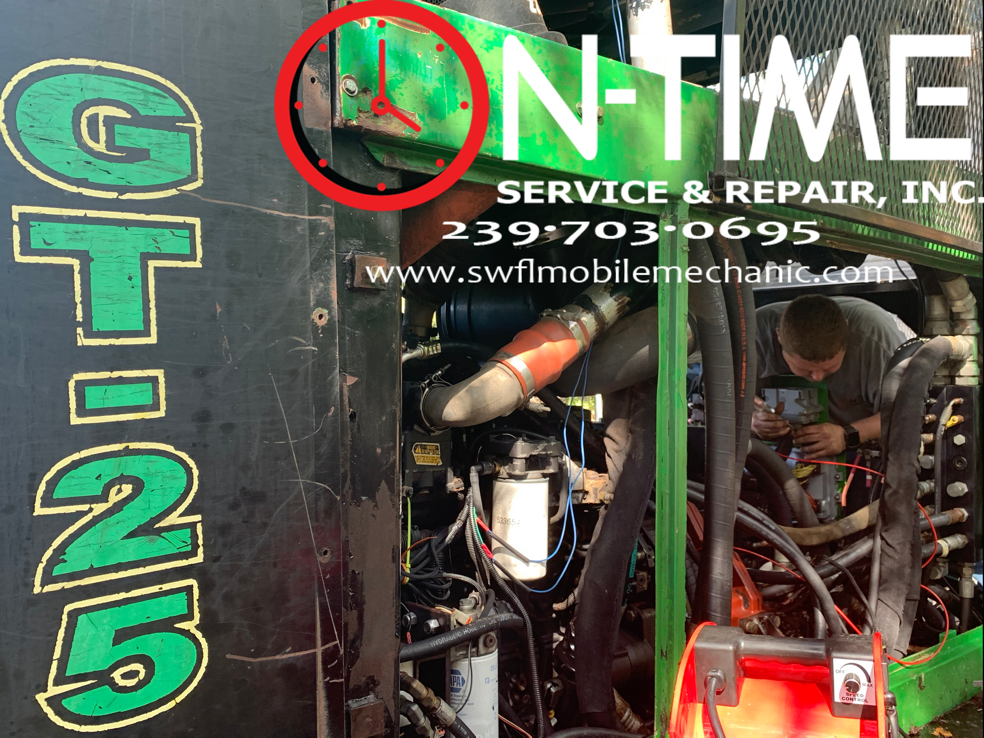 A sign for on time service and repair inc.