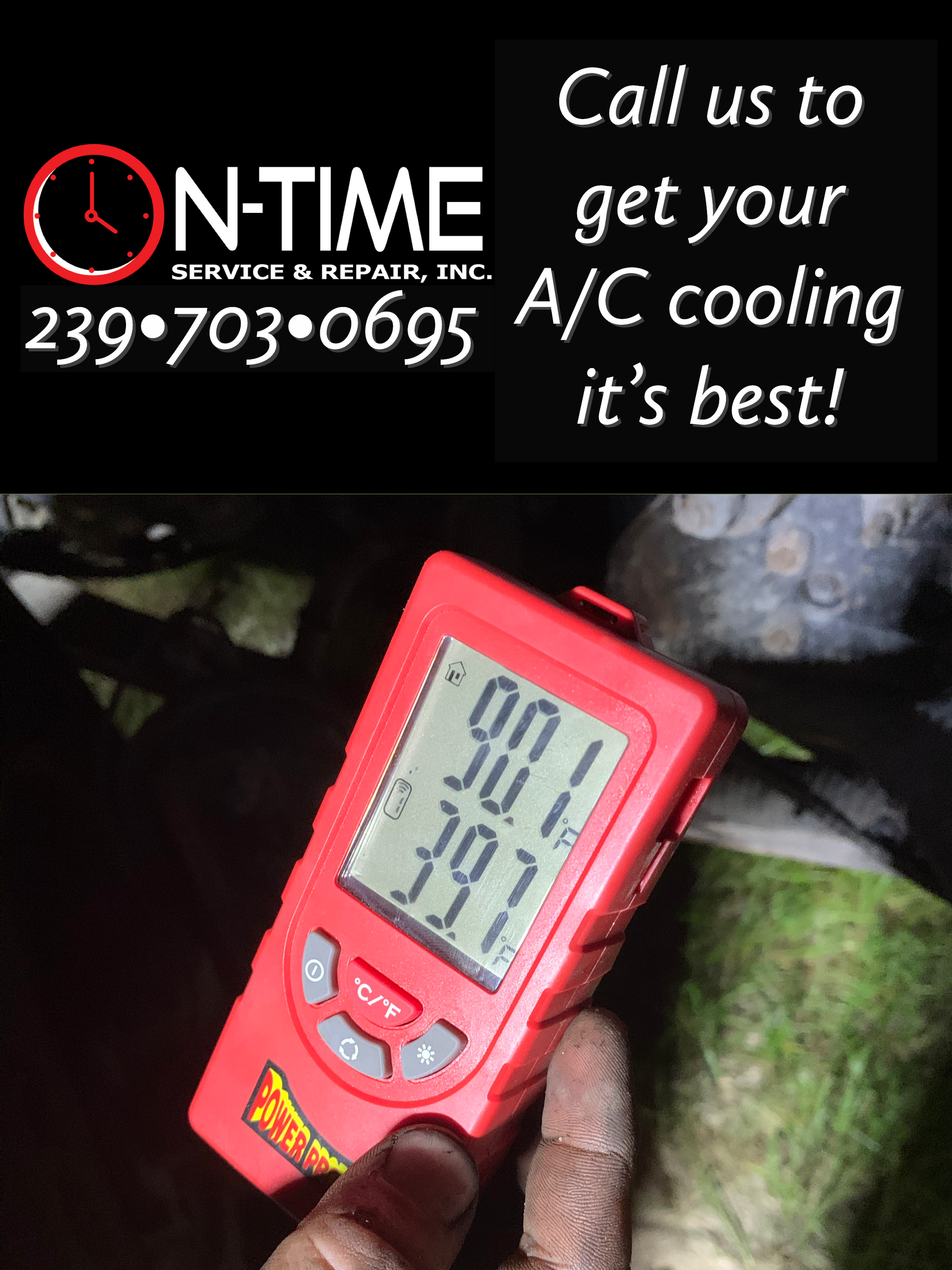 A person is holding a red device that says ' on time ' on it