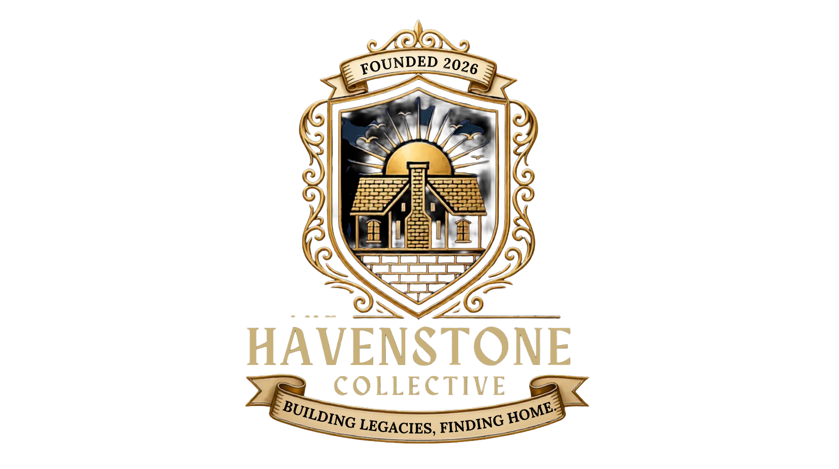 Havenstone Collective logo featuring a gold crest and house illustration with banner text.