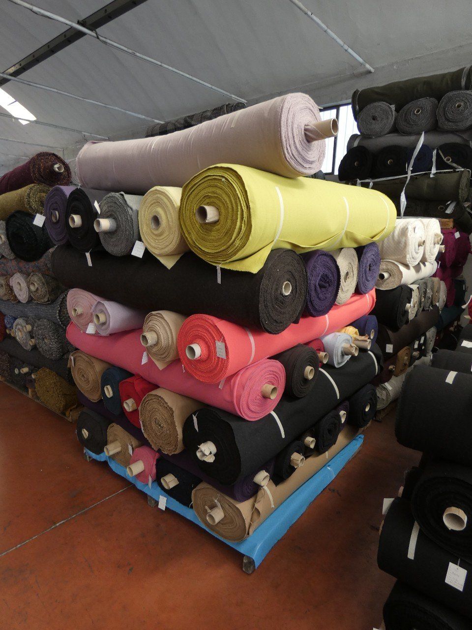 rolls of winter fabrics