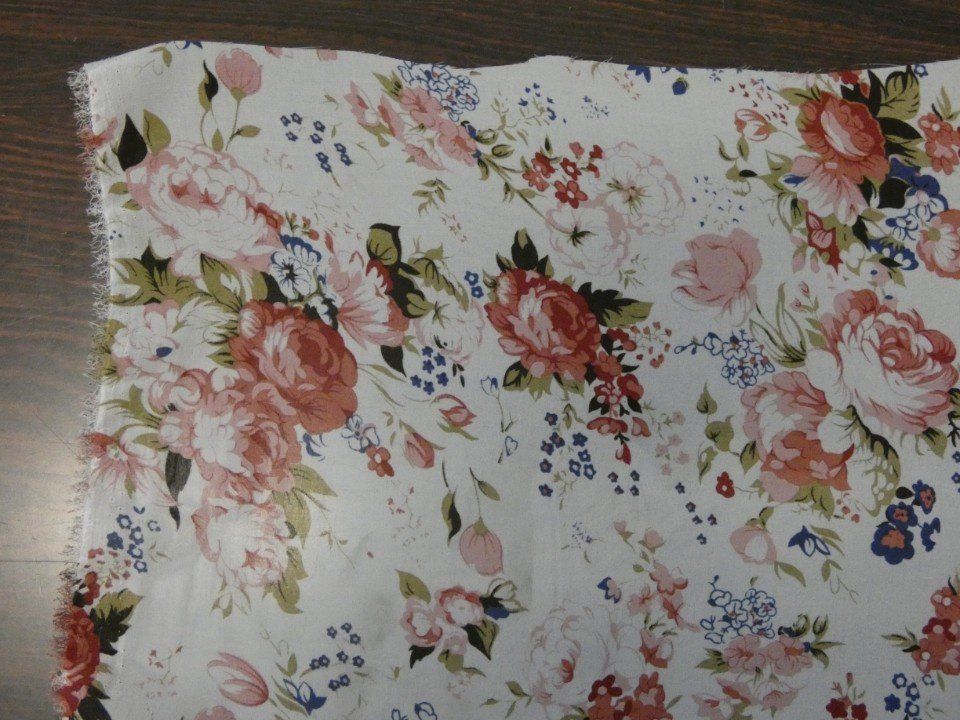 summer fabric with pink flowers and blue flowers