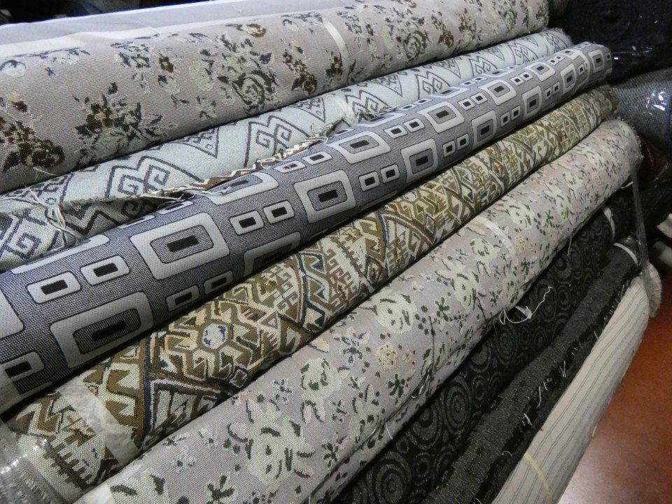 fabric with geometric and floral patterns