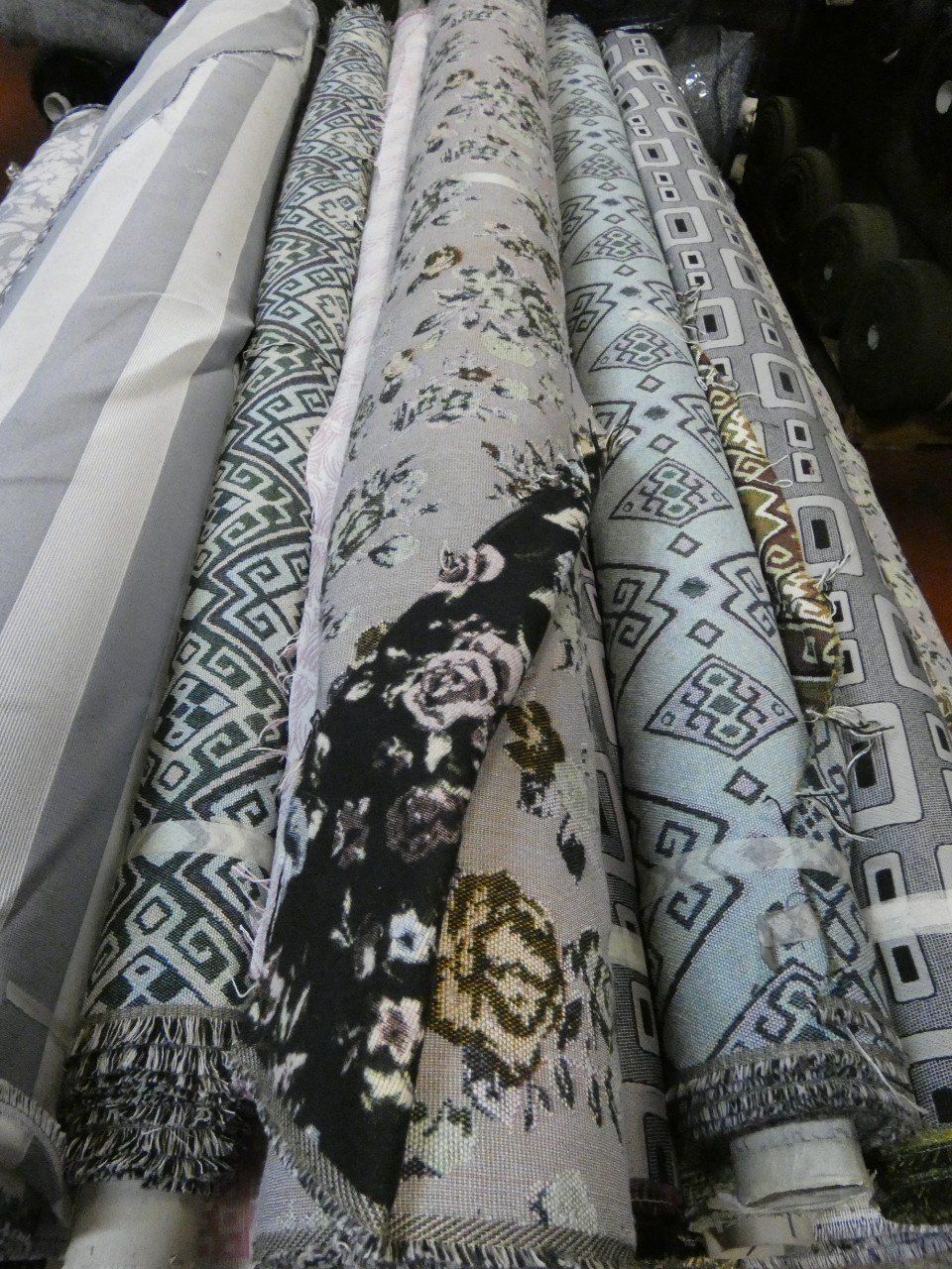 rolls of summer fabrics