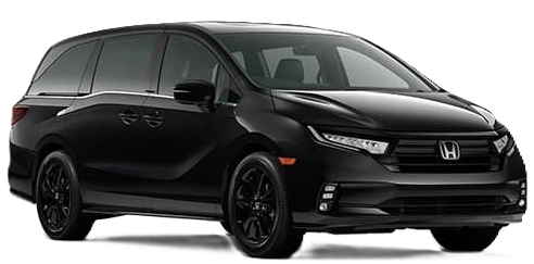A black honda minivan is shown on a white background.