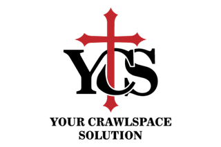 Logo for Crawlspace Solutions featuring three red house outlines above the company name in black text.